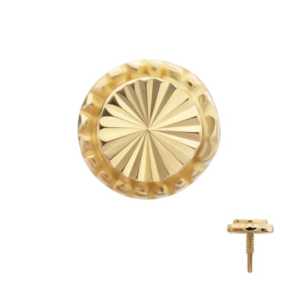 Invictus 14Kt Yellow Gold M0.8 Internally Threaded Milgrain Edge Corrugated Round Top