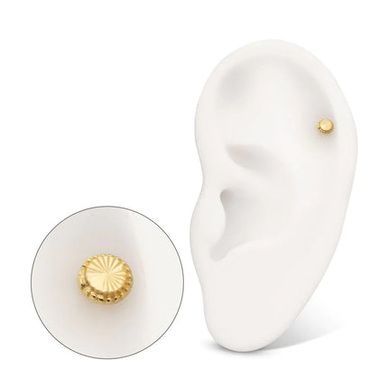 Invictus 14Kt Yellow Gold M0.8 Internally Threaded Milgrain Edge Corrugated Round Top