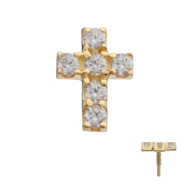 Invictus 14Kt Yellow Gold M0.8 Internally Threaded Pave Gem Cross Top