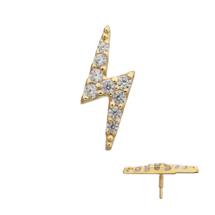 Invictus 14Kt Yellow Gold M0.8 Internally Threaded Pave Gem Lightning Bolt Top