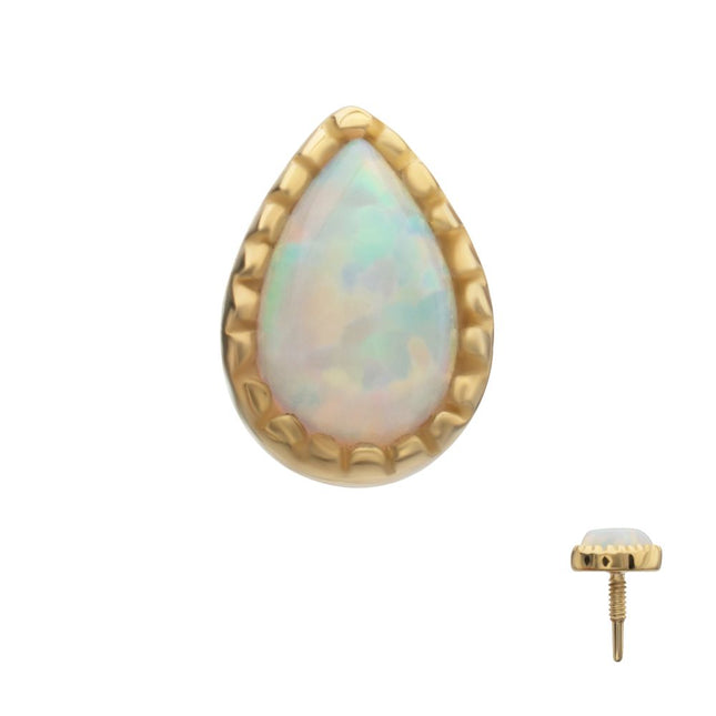 Invictus 14Kt Yellow Gold M0.8 Internally Threaded Milgrain Edge Teardrop Opal Top