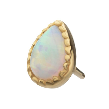 Invictus 14Kt Yellow Gold M0.8 Internally Threaded Milgrain Edge Teardrop Opal Top