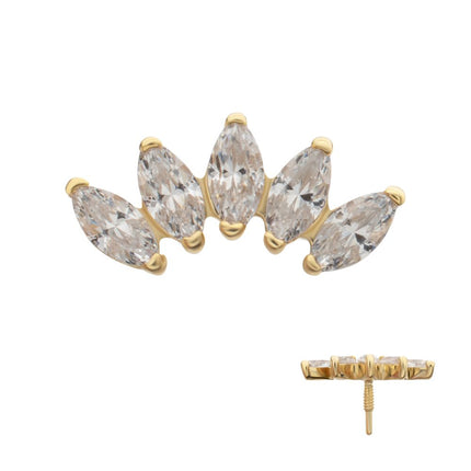 Invictus 14Kt Yellow Gold M0.8 Internally Threaded Five-Gem Fan Marquise Cluster Top