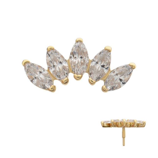 Invictus 14Kt Yellow Gold M0.8 Internally Threaded Five-Gem Fan Marquise Cluster Top