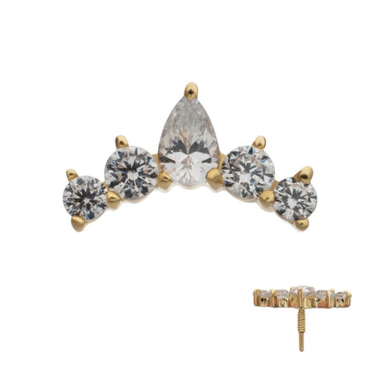 Invictus 14Kt Yellow Gold M0.8 Internally Threaded Teardrop 5-Cluster Top
