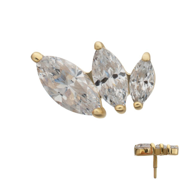 Invictus 14Kt Yellow Gold M0.8 Internally Threaded Staggered Triple Marquise Cluster Top