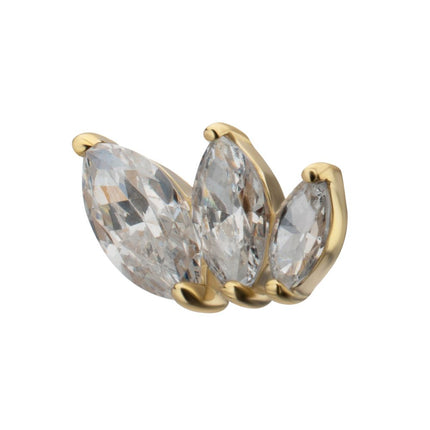 Invictus 14Kt Yellow Gold M0.8 Internally Threaded Staggered Triple Marquise Cluster Top