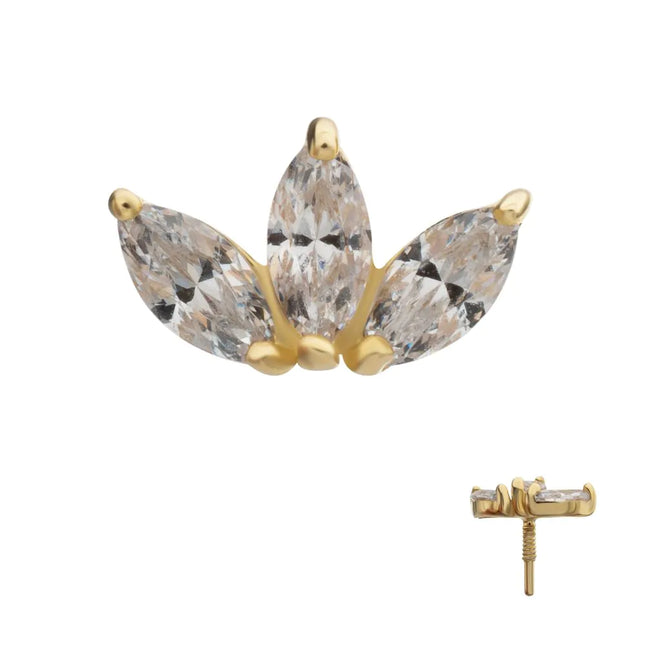 Invictus 14Kt Yellow Gold M0.8 Internally Threaded Prong Set Triple Cluster Marquise Fan Top