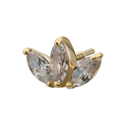 Invictus 14Kt Yellow Gold M0.8 Internally Threaded Prong Set Triple Cluster Marquise Fan Top