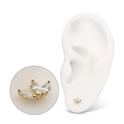 Invictus 14Kt Yellow Gold M0.8 Internally Threaded Prong Set Triple Cluster Marquise Fan Top