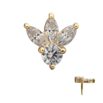 Invictus 14Kt Yellow Gold M0.8 Internally Threaded Triple Marquise Cluster Fan Top with Round Gem