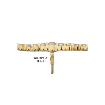 Invictus 14Kt Yellow Gold M0.8 Internally Threaded Curved 9-Gem Bar Top