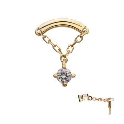 Invictus 14Kt Yellow Gold M0.8 Internally Threaded Curved Bar Top with 4-Prong Gem Chain Dangle