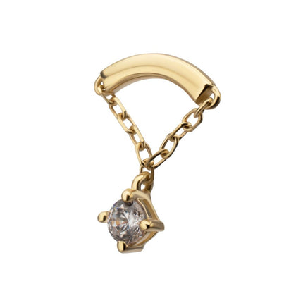 Invictus 14Kt Yellow Gold M0.8 Internally Threaded Curved Bar Top with 4-Prong Gem Chain Dangle