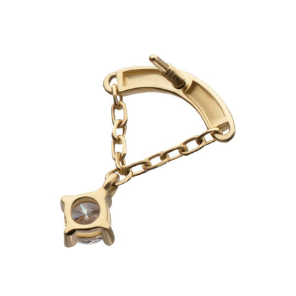 Invictus 14Kt Yellow Gold M0.8 Internally Threaded Curved Bar Top with 4-Prong Gem Chain Dangle