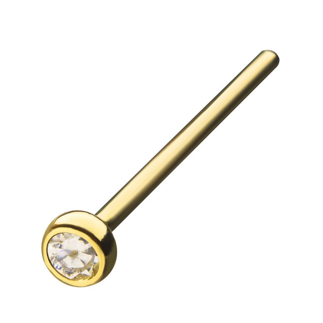 Invictus 14Kt Yellow Gold Nose Pin with 2mm Bezel Set Clear CZ on Top