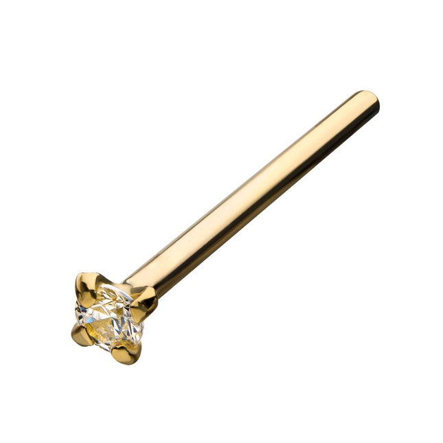 Invictus 14Kt Yellow Gold Nose Pin with 2mm Prong Set Clear CZ on Top
