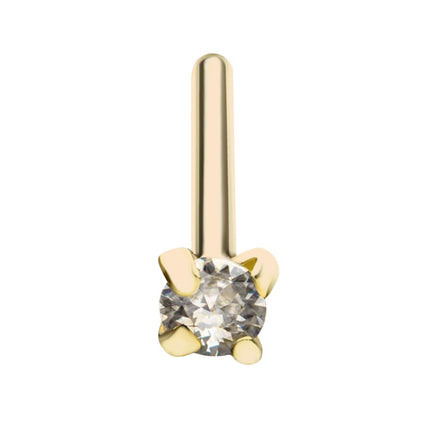 Invictus 14Kt Yellow Gold Nose Pin with 2mm Prong Set Clear CZ on Top