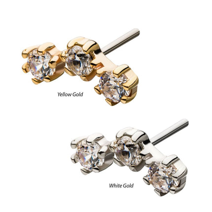 Invictus 14Kt Gold Threadless 6 Pronged Round CZ Trinity Top
