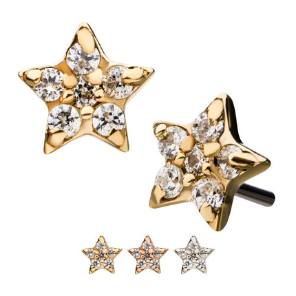 Invictus 14kt Gold Threadless Multi-Clear CZ Star Top