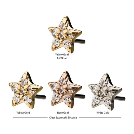 Invictus 14kt Gold Threadless Multi-Clear CZ Star Top
