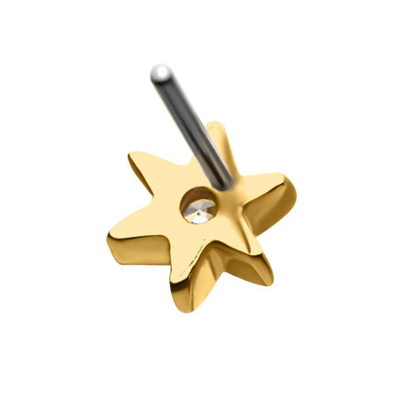 Invictus 14kt Yellow Gold Threadless Round Clear CZ Star Top