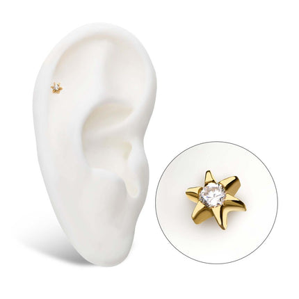 Invictus 14kt Yellow Gold Threadless Round Clear CZ Star Top