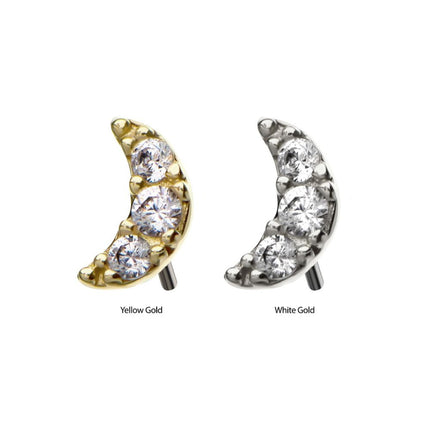 Invictus 14kt Gold Threadless with 1.5mm 3-Prong Set Clear CZ Crescent Moon Top