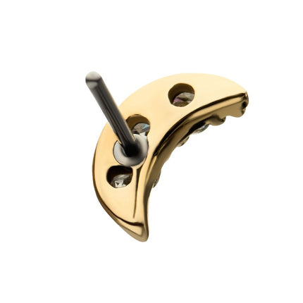 Invictus 14kt Gold Threadless with 1.5mm 3-Prong Set Clear CZ Crescent Moon Top