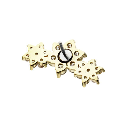 Invictus 14kt Gold Threadless Prong Set Multi-Clear CZ Tri-Flower Top