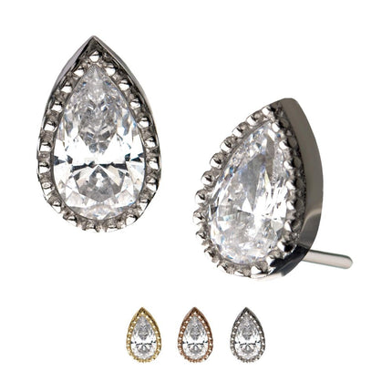 Invictus 14kt Gold Threadless with Clear CZ Pear-Shaped Top