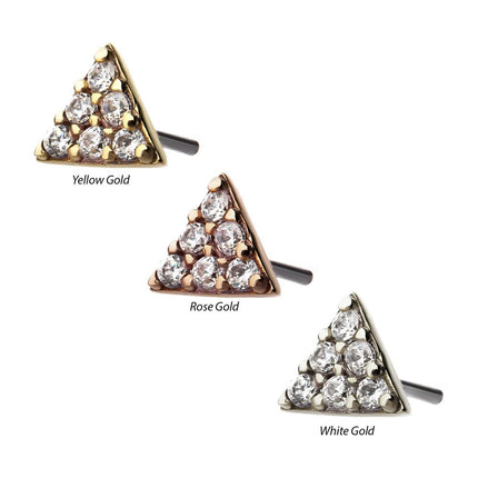 Invictus 14kt Gold Threadless with Prong Set Multi-Clear CZ Triangle Shape Top