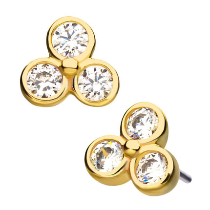 Invictus 14Kt Yellow Gold Threadless Bezel Round CZ Trinity Top