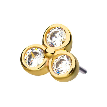 Invictus 14Kt Yellow Gold Threadless Bezel Round CZ Trinity Top