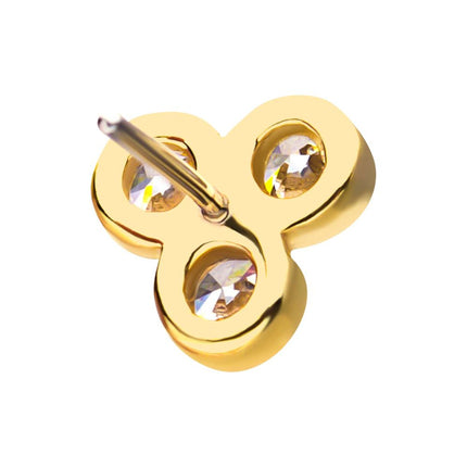 Invictus 14Kt Yellow Gold Threadless Bezel Round CZ Trinity Top