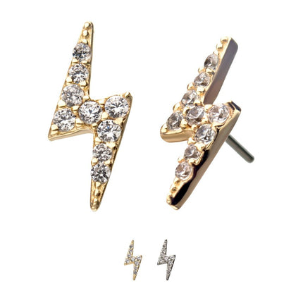 Invictus 14kt Gold Threadless Prong Set Round Gem Lightning Bolt Top