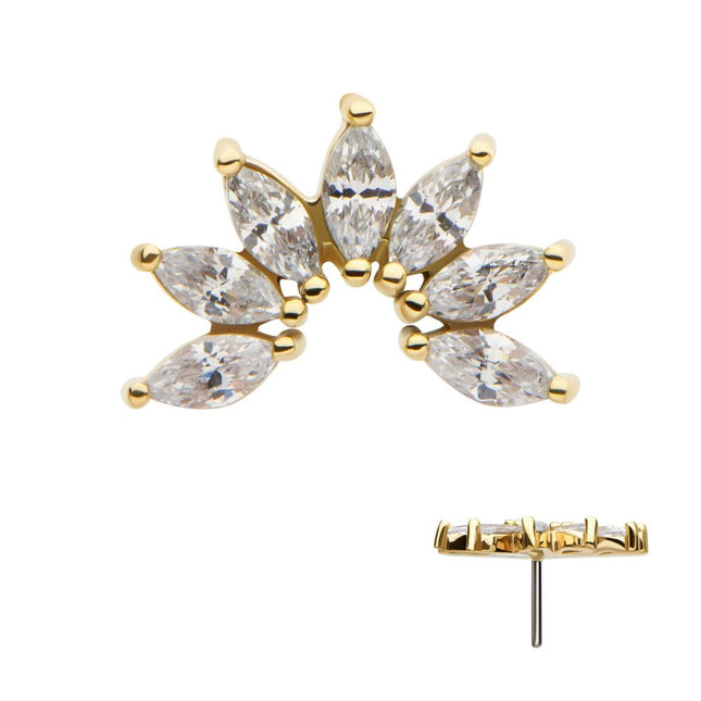 Invictus 14Kt Yellow Gold Threadless Pronged Marquise CZ Fan Shape Cluster Top