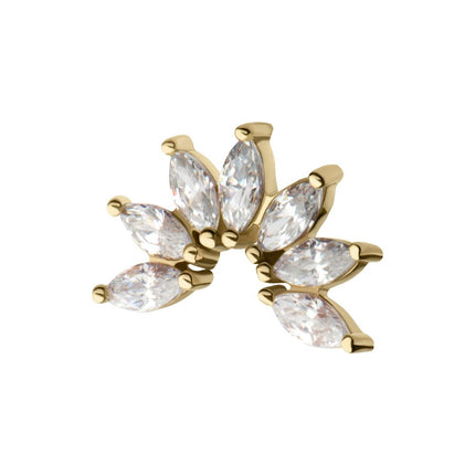 Invictus 14Kt Yellow Gold Threadless Pronged Marquise CZ Fan Shape Cluster Top