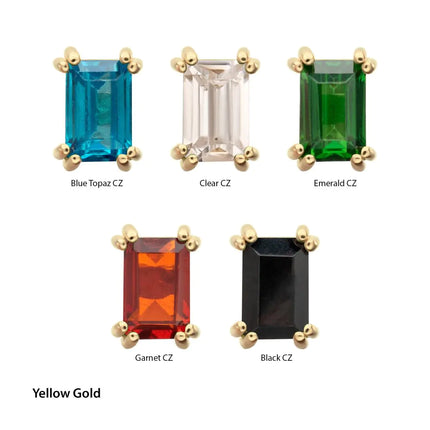 Invictus 14Kt Gold Threadless 3mm Emerald Cut Prong Set Gem Top