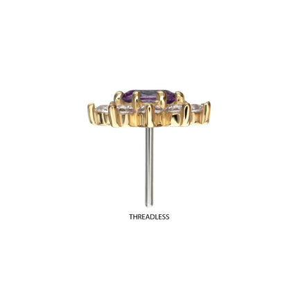 Invictus 14Kt Yellow Gold Threadless "Regalia Oval" CZ Gem Flower Top