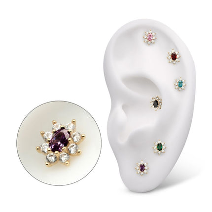 Invictus 14Kt Yellow Gold Threadless "Regalia Oval" CZ Gem Flower Top