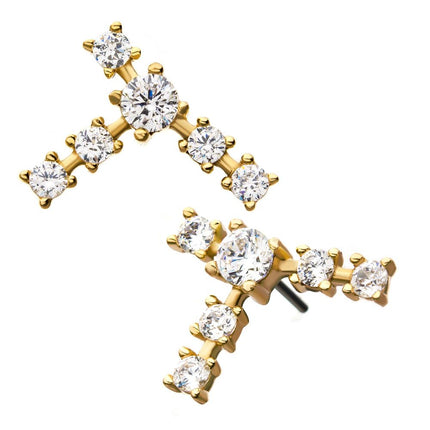 Invictus 14kt Yellow Gold Capricorn Constellation Threadless Top with 4mm Center Clear CZ Gem and Five 3mm Clear CZ Side Gems