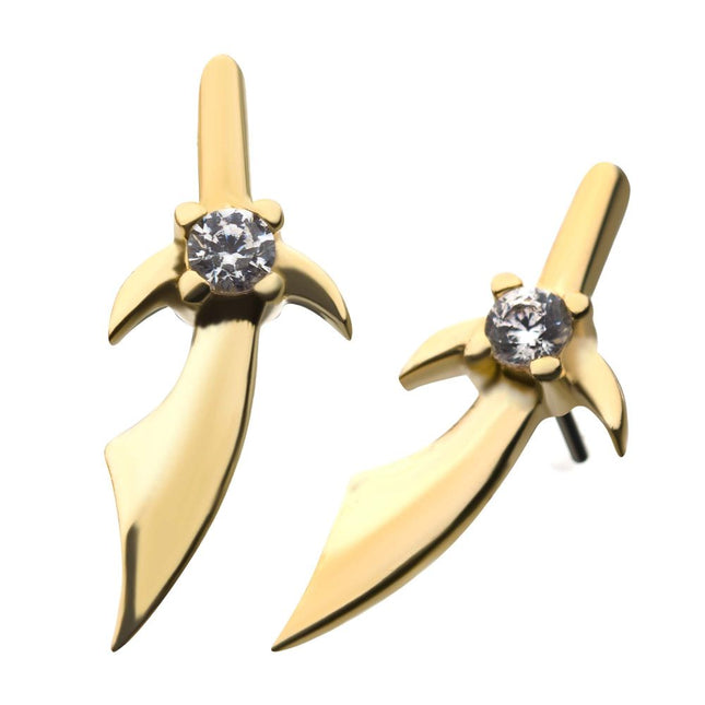 Invictus 14kt Yellow Gold Dagger Threadless Top with 1.5mm Center Accent Clear CZ Gem