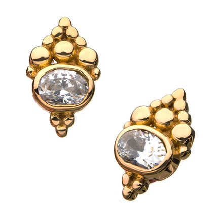 Invictus 14Kt Yellow Gold Threadless Beaded Cluster Design around 3mm Bezel Set Gem Top