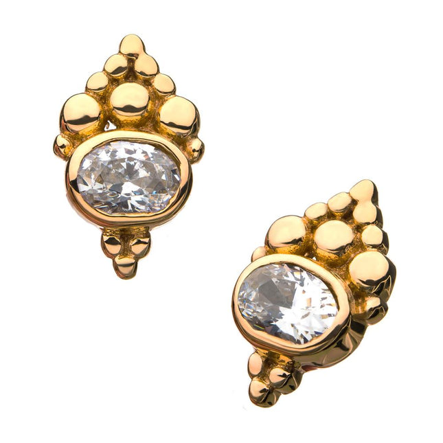 Invictus 14Kt Yellow Gold Threadless Beaded Cluster Design around 3mm Bezel Set Gem Top