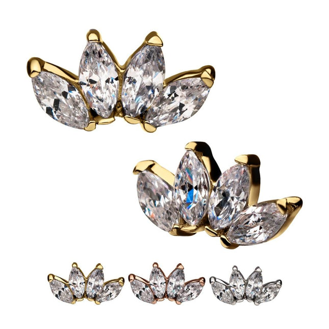 Invictus 14Kt Gold Threadless with 4 Marquise Clear CZ Top