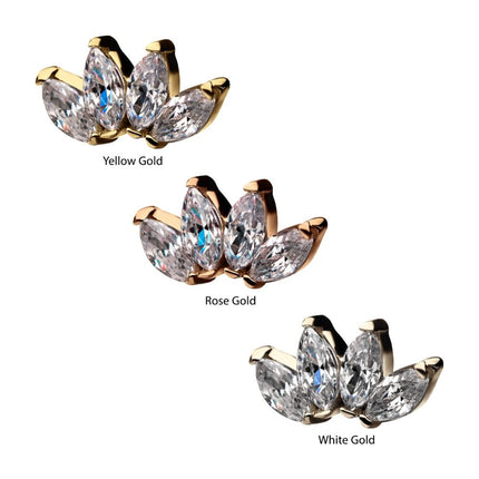 Invictus 14Kt Gold Threadless with 4 Marquise Clear CZ Top