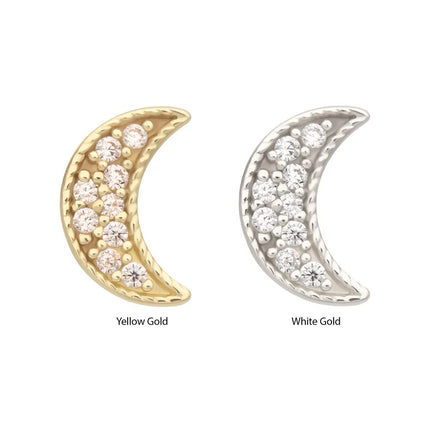 Invictus 14Kt Gold Threadless Milgrain Edge Crescent Moon Top with Pave CZ Gem
