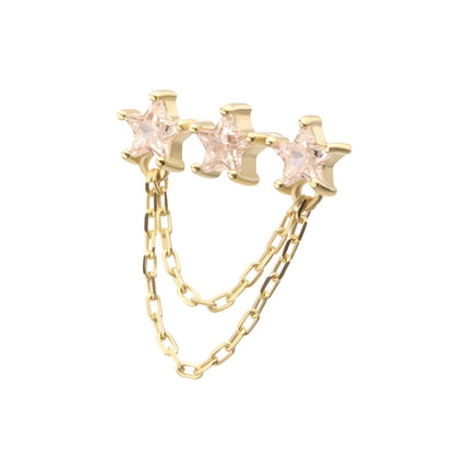 Invictus 14Kt Gold Threadless Triple Cluster Star CZ Gem Top with 2-Tier Chain Dangle