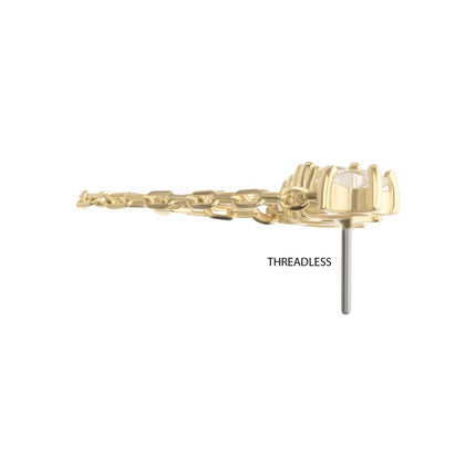 Invictus 14Kt Gold Threadless Triple Cluster Star CZ Gem Top with 2-Tier Chain Dangle